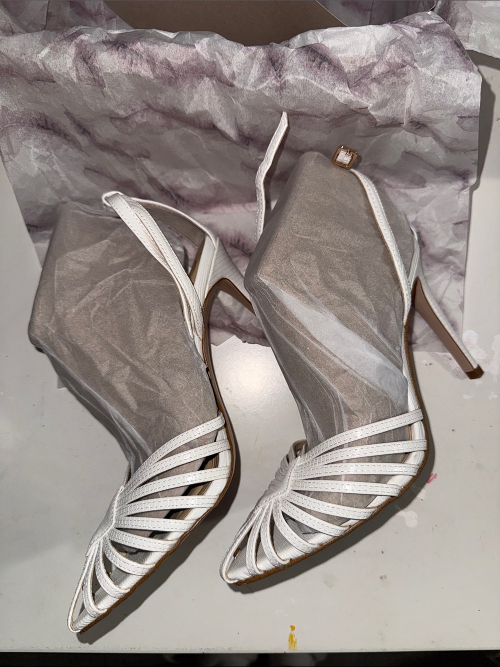 Jessica Simpson White Strappy Pointed Slingback Heels (used one time)